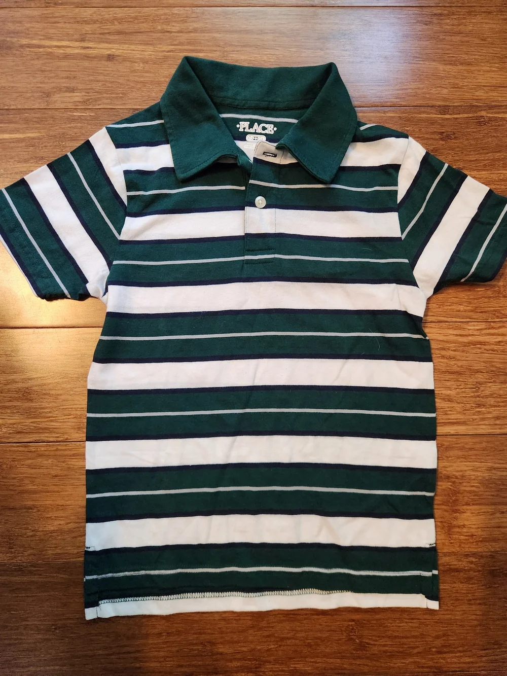 The Children's Place Boys Green & White Striped Polo Shirt Kids, Size Small 5/6